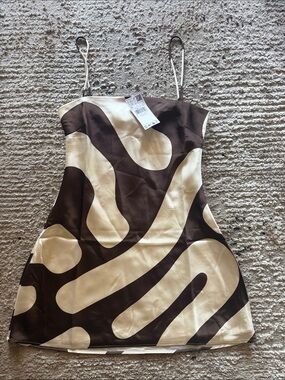 Brown and Cream Abstract Slip Dress